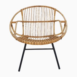 Rattan & Metal Lounge Chair from Rohe Noordwolde, The Netherlands, 1950s-ZO-1141975