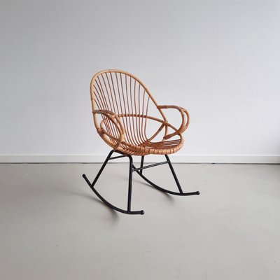 Rattan & Metal Rocking Chair from Rohé Noordwolde, 1960s-SJU-1134243