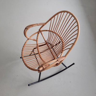 Rattan & Metal Rocking Chair from Rohé Noordwolde, 1960s-SJU-1134243