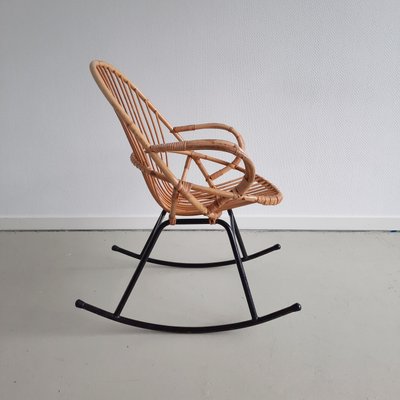 Rattan & Metal Rocking Chair from Rohé Noordwolde, 1960s-SJU-1134243