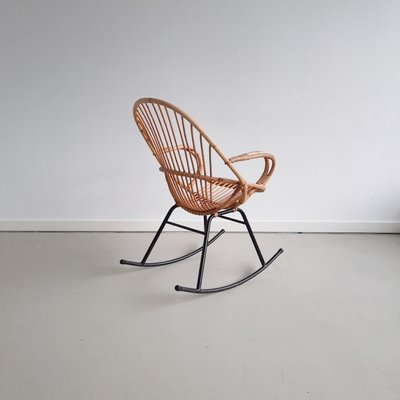 Rattan & Metal Rocking Chair from Rohé Noordwolde, 1960s-SJU-1134243