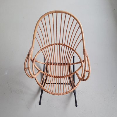 Rattan & Metal Rocking Chair from Rohé Noordwolde, 1960s-SJU-1134243