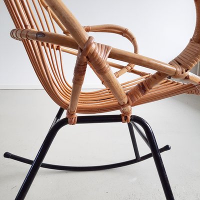 Rattan & Metal Rocking Chair from Rohé Noordwolde, 1960s-SJU-1134243