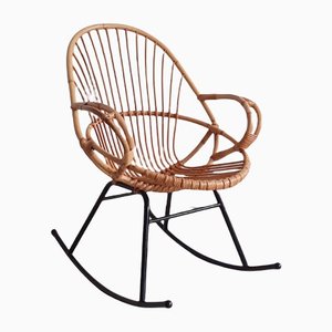 Rattan & Metal Rocking Chair from Rohé Noordwolde, 1960s-SJU-1134243