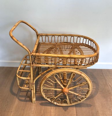 Rattan Rolling Table in the style of Audoux Minet-BA-1365439