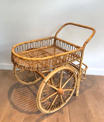 Rattan Rolling Table in the style of Audoux Minet-BA-1365439