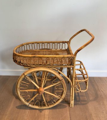 Rattan Rolling Table in the style of Audoux Minet-BA-1365439