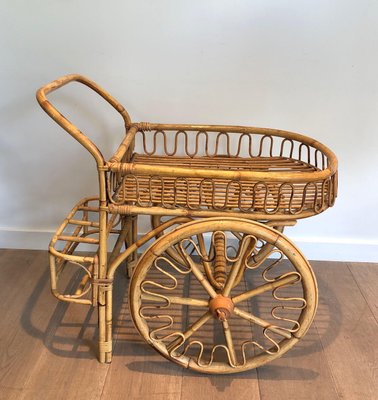 Rattan Rolling Table in the style of Audoux Minet-BA-1365439