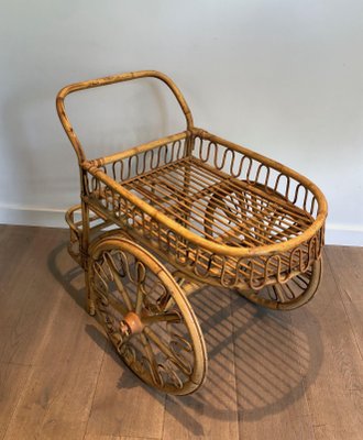 Rattan Rolling Table in the style of Audoux Minet-BA-1365439