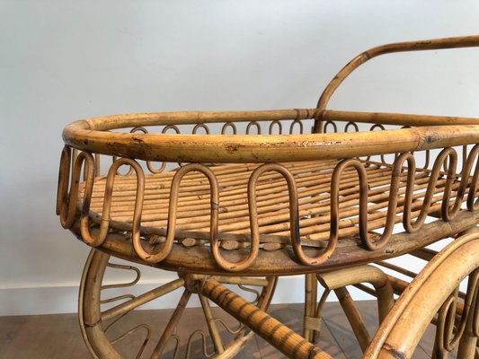 Rattan Rolling Table in the style of Audoux Minet-BA-1365439