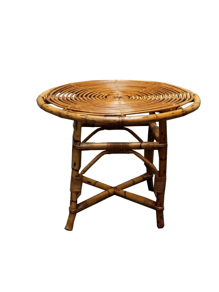 Rattan Round Dining Table Set with Matching Chairs by Franco Albini, Italy, 1960s, Set of 5