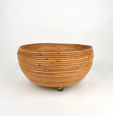 Rattan Round Flower Stand Plant Holder, Italy, 1960s-LYQ-1171234