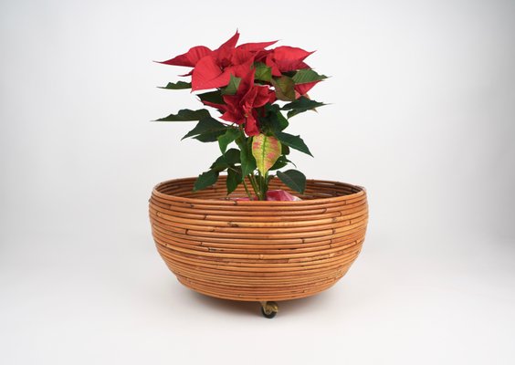 Rattan Round Flower Stand Plant Holder, Italy, 1960s-LYQ-1171234