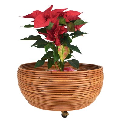 Rattan Round Flower Stand Plant Holder, Italy, 1960s-LYQ-1171234