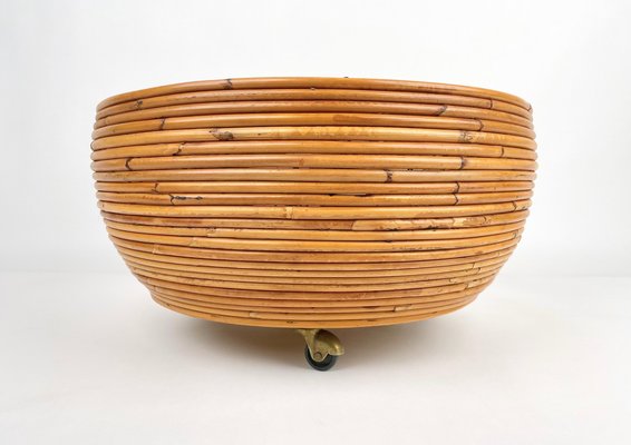 Rattan Round Flower Stand Plant Holder, Italy, 1960s-LYQ-1171234