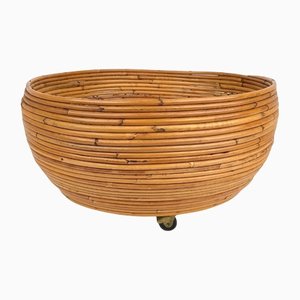 Rattan Round Flower Stand Plant Holder, Italy, 1960s-LYQ-1171234