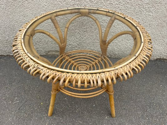 Rattan Round Table 1960s-SDV-955466