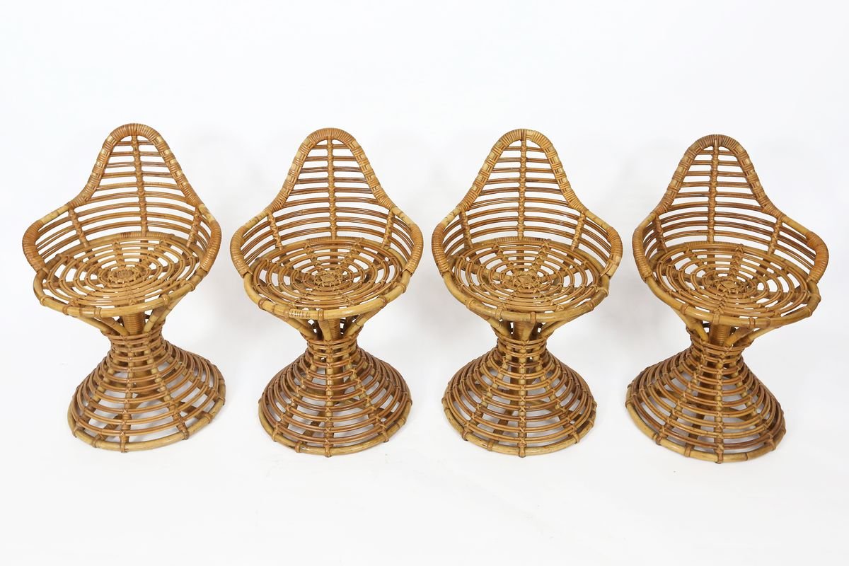 Rattan Stools by Mary Beatrice Bloch for Robert Wengler, Set of 4