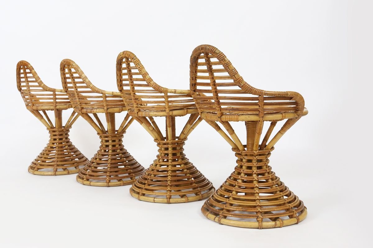 Rattan Stools by Mary Beatrice Bloch for Robert Wengler, Set of 4