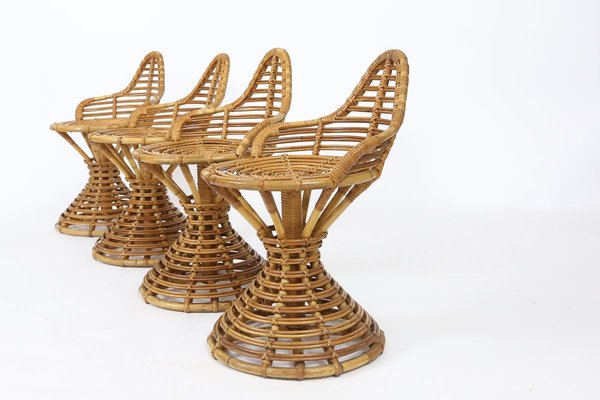 Rattan Stools by Mary Beatrice Bloch for Robert Wengler, Set of 4-UAK-895767