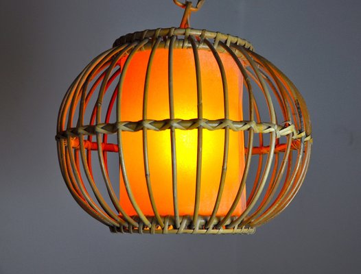 Rattan Suspension Light, France, 1960s-EJE-1373486