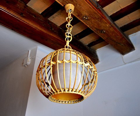 Rattan Suspension Light, France, 1960s-EJE-1373486