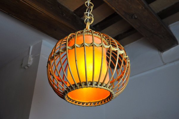 Rattan Suspension Light, France, 1960s-EJE-1373486