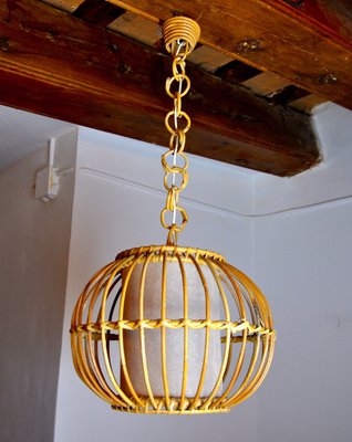 Rattan Suspension Light, France, 1960s-EJE-1373486