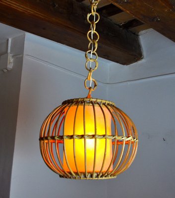 Rattan Suspension Light, France, 1960s-EJE-1373486