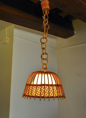 Rattan Suspension Light, France, 1960s, Set of 2-EJE-1373484