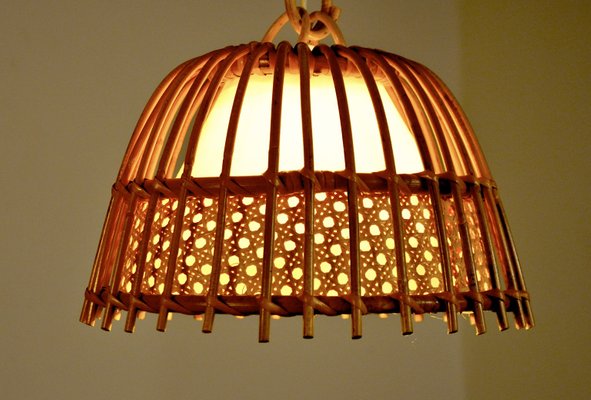 Rattan Suspension Light, France, 1960s, Set of 2-EJE-1373484