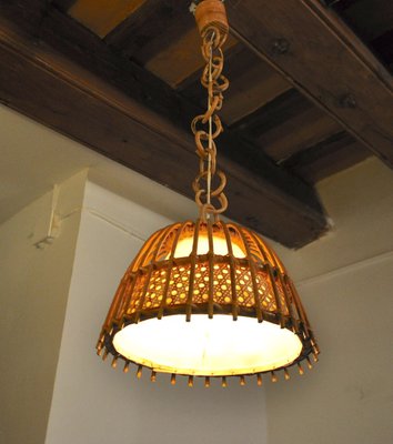 Rattan Suspension Light, France, 1960s, Set of 2-EJE-1373484