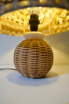 Rattan Table Lamp with Wool Lampshade, France, 1960s-DKT-2020464