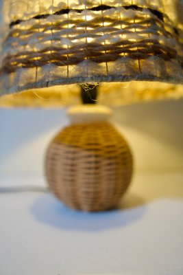 Rattan Table Lamp with Wool Lampshade, France, 1960s-DKT-2020464