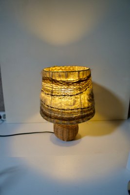 Rattan Table Lamp with Wool Lampshade, France, 1960s-DKT-2020464