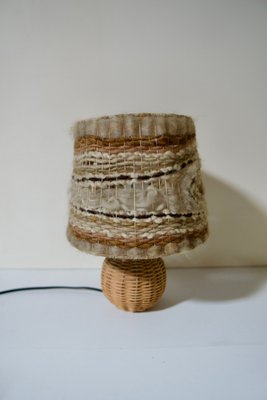 Rattan Table Lamp with Wool Lampshade, France, 1960s-DKT-2020464