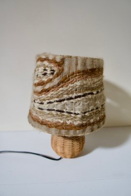 Rattan Table Lamp with Wool Lampshade, France, 1960s-DKT-2020464