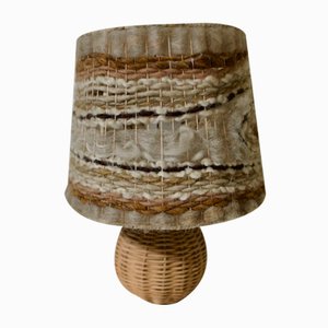 Rattan Table Lamp with Wool Lampshade, France, 1960s-DKT-2020464