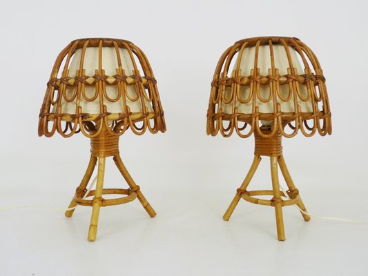 Rattan Table Lamps in the style of Louis Sognot, 1950s, Set of 2-MZP-2023453