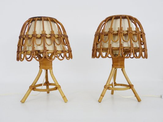 Rattan Table Lamps in the style of Louis Sognot, 1950s, Set of 2-MZP-2023453