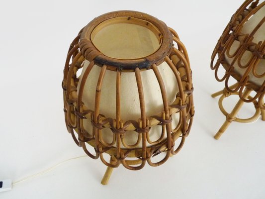 Rattan Table Lamps in the style of Louis Sognot, 1950s, Set of 2-MZP-2023453