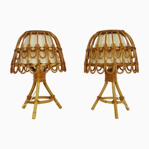 Rattan Table Lamps in the style of Louis Sognot, 1950s, Set of 2-MZP-2023453