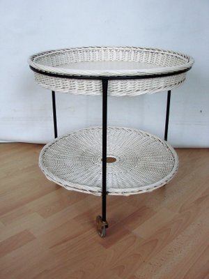 Rattan Table on Wheels, 1960s-XHP-1389659