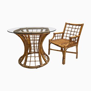 Rattan Table with Glass Top-FGA-923501