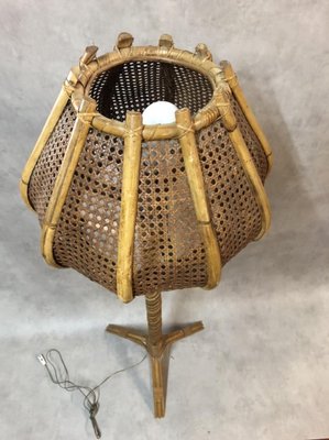 Rattan Tulip Floor Lamp, 1960s-SDV-590676