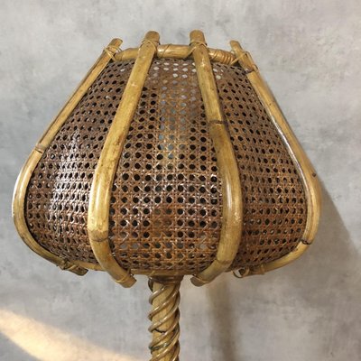 Rattan Tulip Floor Lamp, 1960s-SDV-590676