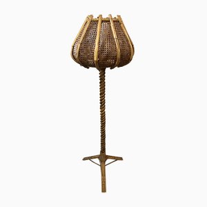 Rattan Tulip Floor Lamp, 1960s-SDV-590676