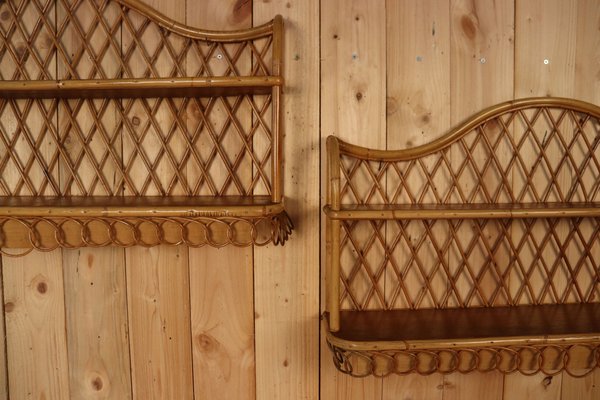 Rattan Wall Shelves attributed to Adrien Audoux & Frida Minet, 1960, Set of 2-KMQ-1816359