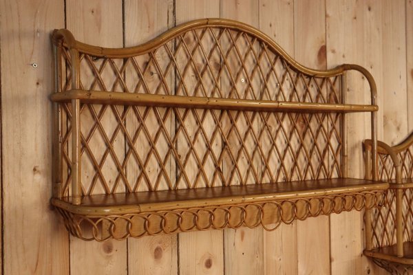 Rattan Wall Shelves attributed to Adrien Audoux & Frida Minet, 1960, Set of 2-KMQ-1816359