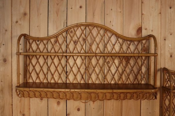 Rattan Wall Shelves attributed to Adrien Audoux & Frida Minet, 1960, Set of 2-KMQ-1816359